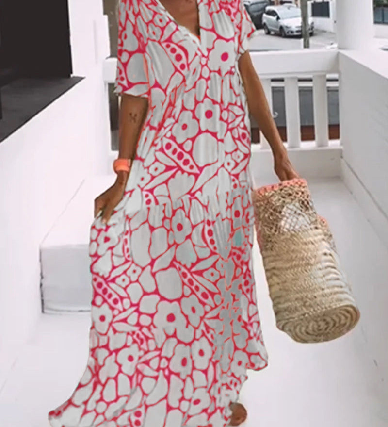 Laluna® | Losse jurk met V-hals en print