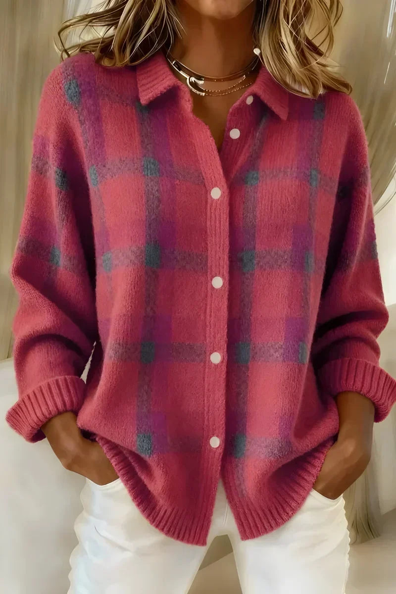 Ashley - Klassiek geruit vest met kraag - Roze
