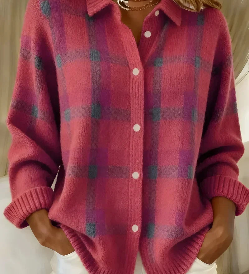 Ashley - Klassiek geruit vest met kraag - Roze