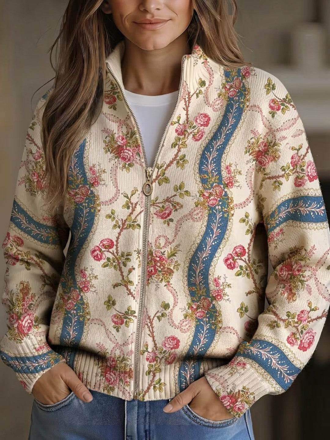 Sabine - Vest met rozenrankpatroon