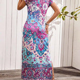 Elin | Kleurrijke casual jurk met print en splitten