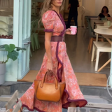 Elegante Roze Maxi Dress met Korte Mouwen
