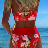 Bikini met contrasterend bloemenpatroon en split