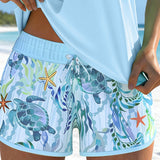 Tankini met zeeprint en split