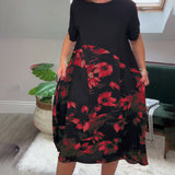 Renske | Patchworkjurk met ronde hals en bloemenprint