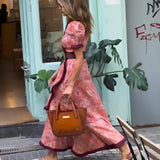Elegante Roze Maxi Dress met Korte Mouwen