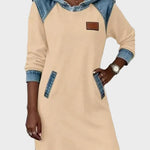 Jantien - Sweatjurk met capuchon in jeanslook - Beige