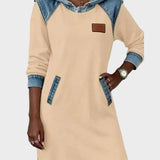 Jantien - Sweatjurk met capuchon in jeanslook - Beige