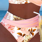 Bikini met contrasterend bloemenpatroon en split