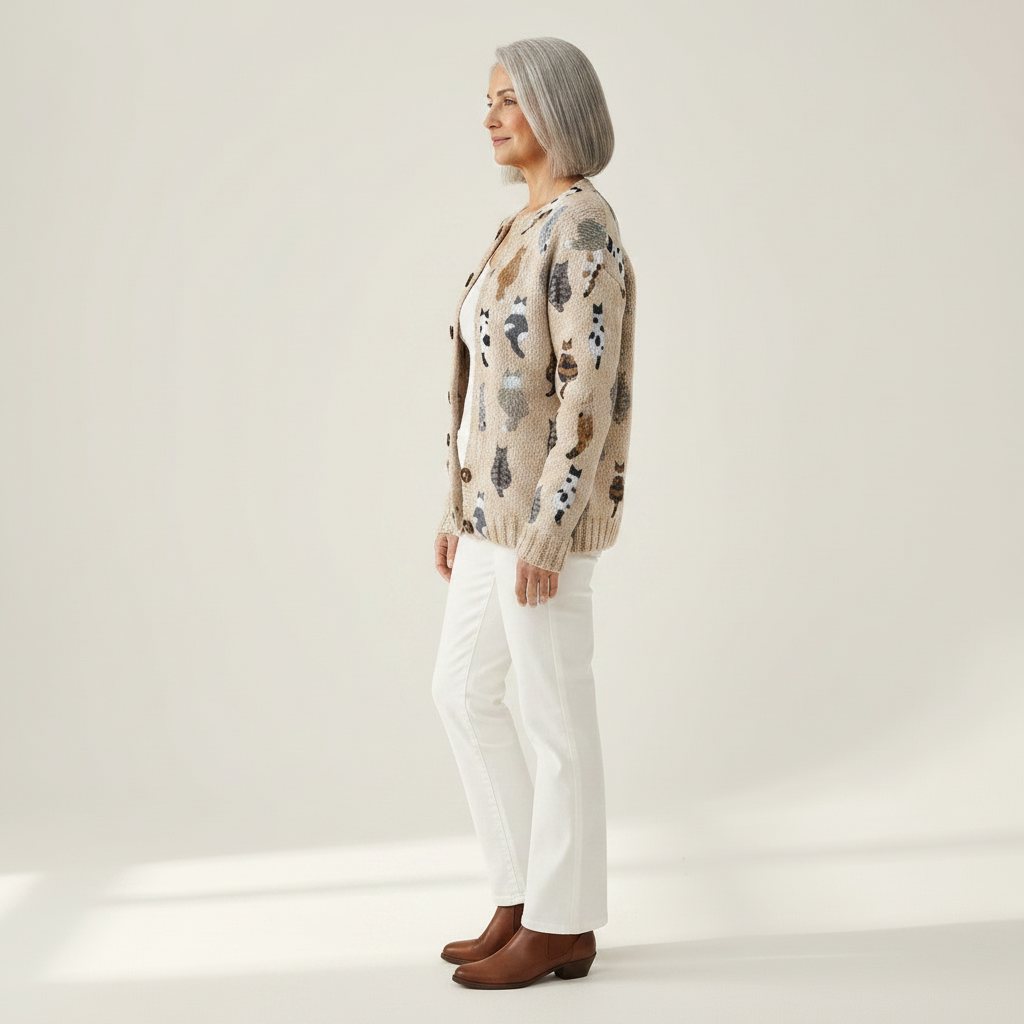 Charlotte - Vest met kattenpatroon - zijaanzicht