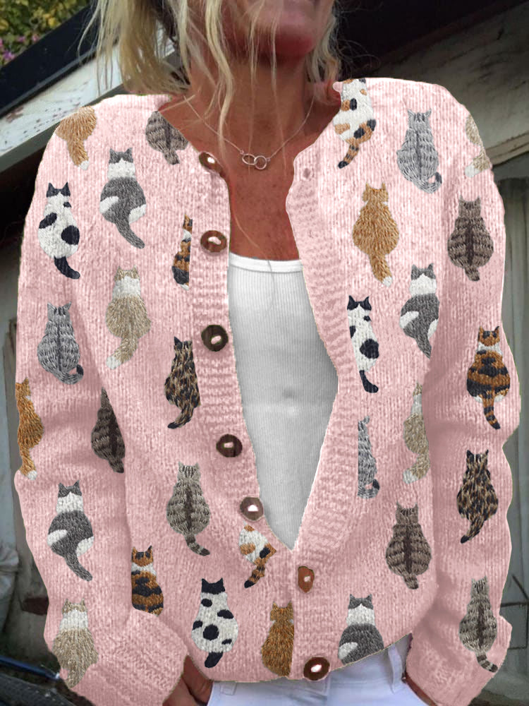 Charlotte - Vest met kattenpatroon - Roze vest