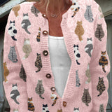 Charlotte - Vest met kattenpatroon - Roze vest