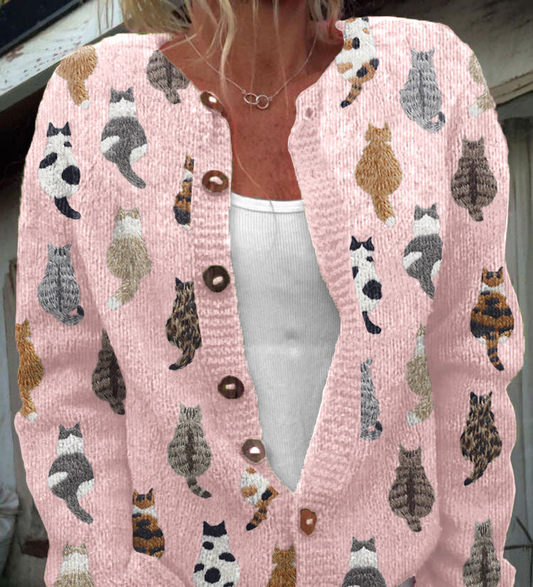 Charlotte - Vest met kattenpatroon - Roze vest