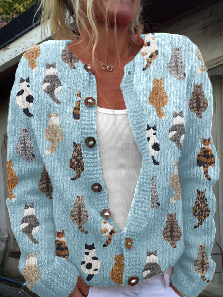 Charlotte - Vest met kattenpatroon - Blauw