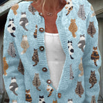 Charlotte - Vest met kattenpatroon - Blauw
