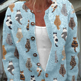 Charlotte - Vest met kattenpatroon - Blauw