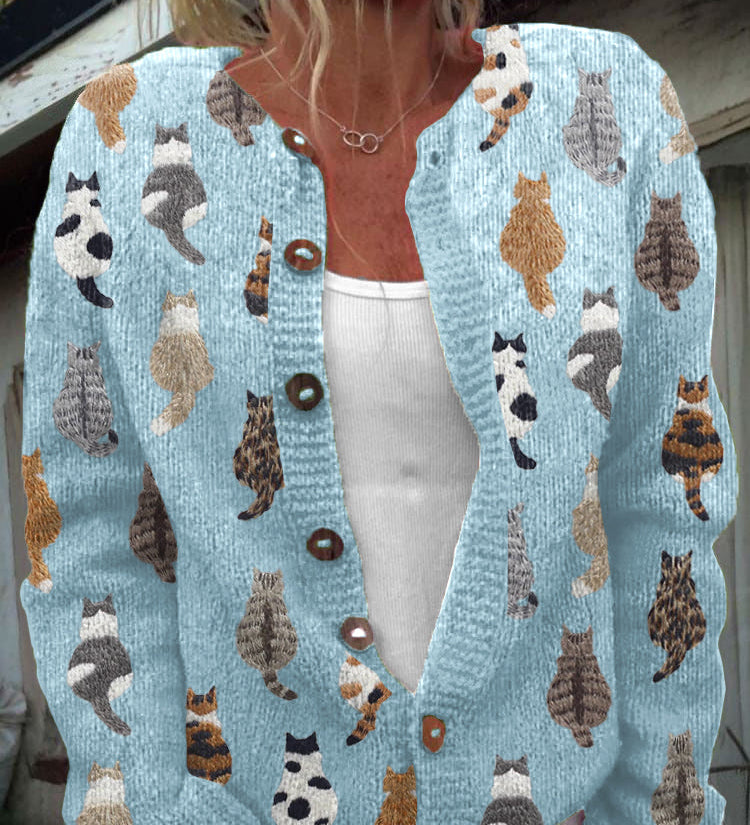 Charlotte - Vest met kattenpatroon - Blauw