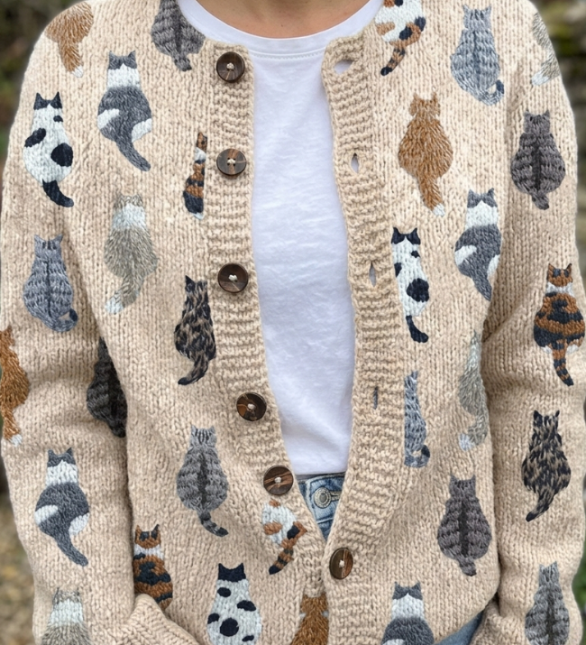Charlotte - Vest met kattenpatroon - Beigekleurig vest