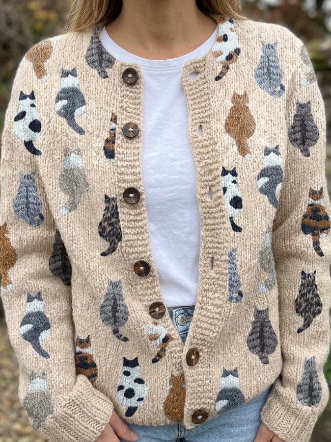 Charlotte - Vest met kattenpatroon - Beigekleurig vest