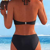Effen bikini met halterhals