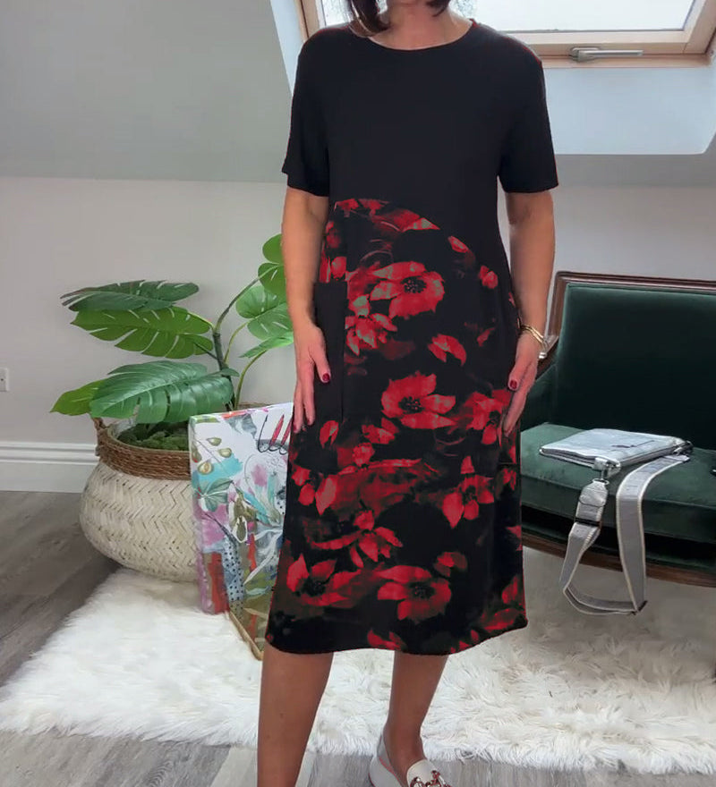 Renske | Patchworkjurk met ronde hals en bloemenprint