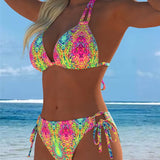 Kleurrijke bikini met halterhals en print