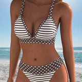 Gestreepte bikini met stippenprint