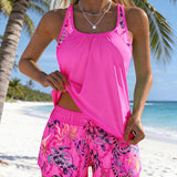 Tankini met zeeprint en split