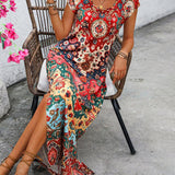 Elin | Kleurrijke casual jurk met print en splitten