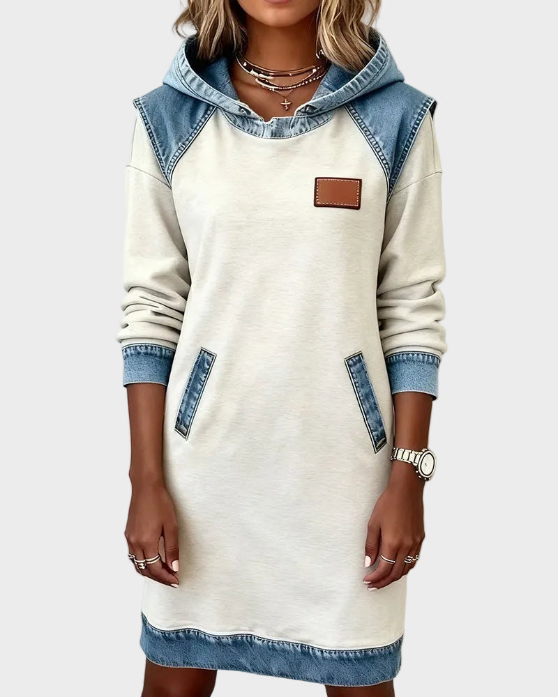 Jantien - Sweatjurk met capuchon in jeanslook - afbeelding 8