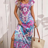 Elin | Kleurrijke casual jurk met print en splitten