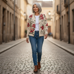 Monika - Vest met vintage rozenpatroon - sfeerbeeld