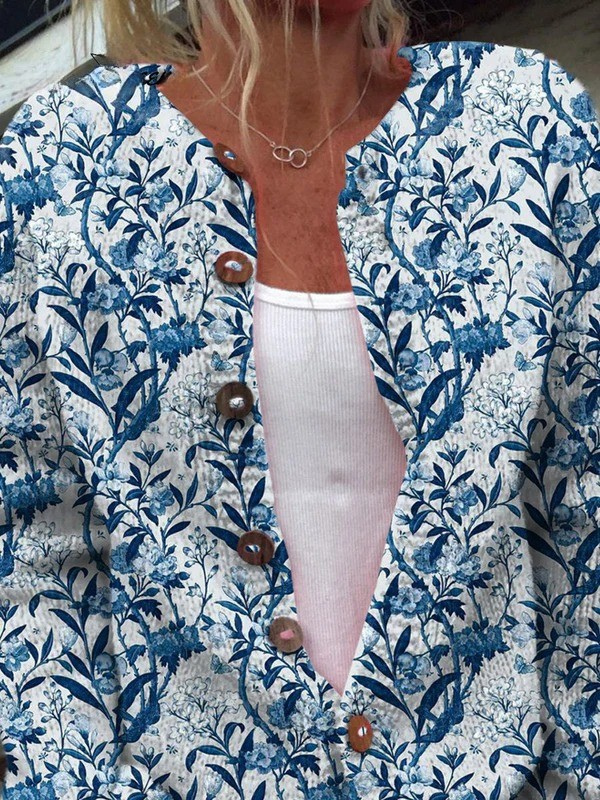 Ingrid - Blauw-wit vest met bloemen & vogels - afbeelding 6