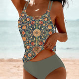 Bedrukte tankini met dubbele bandjes