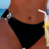 Bikini met verticale strepen en metalen gesp