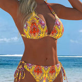 Kleurrijke bikini met halterhals en print
