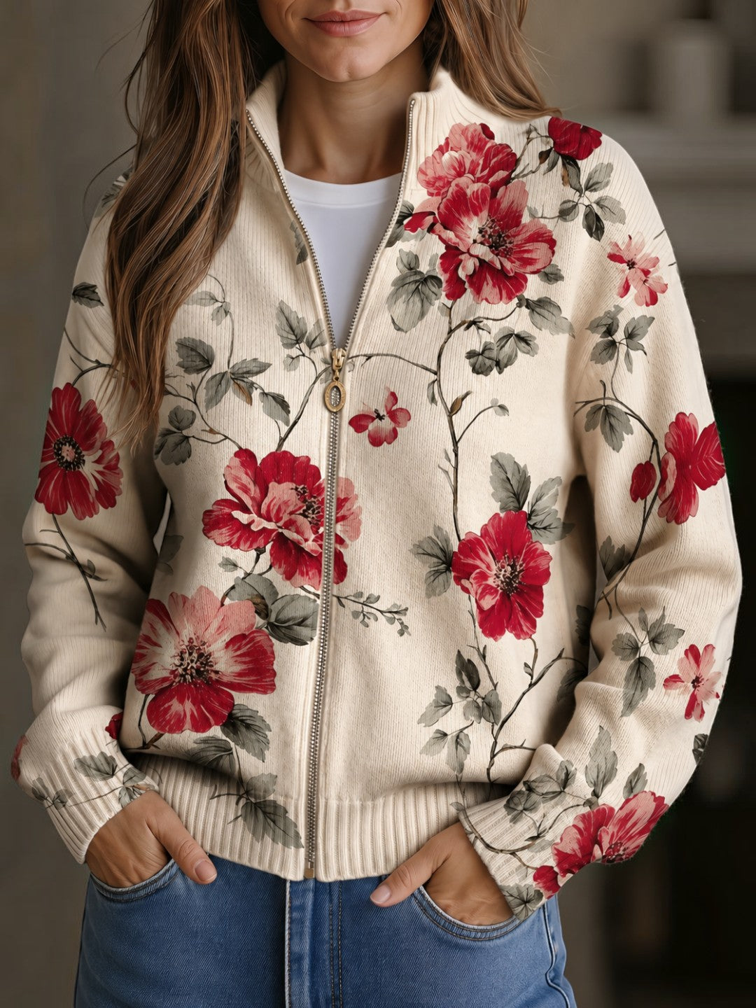 Monika - Vest met vintage rozenpatroon