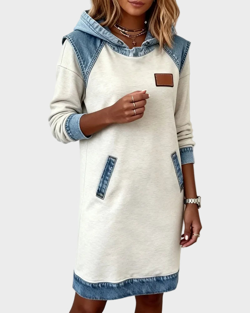 Jantien - Sweatjurk met capuchon in jeanslook - afbeelding 9