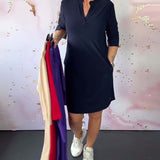 Nienke | Effen jurk met V-hals