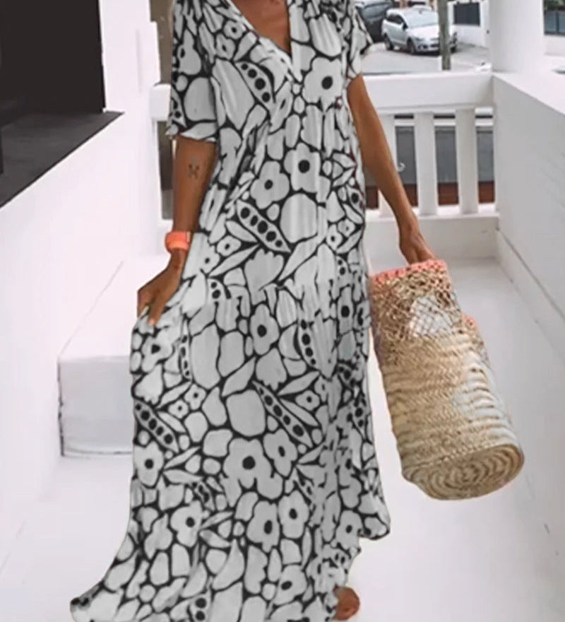Laluna® | Losse jurk met V-hals en print