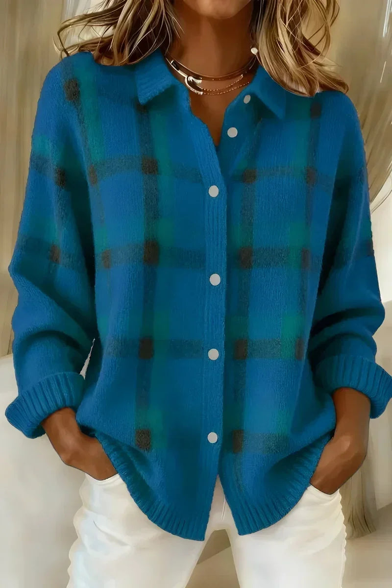 Kelsey - Geborsteld geruit vest - Blauw