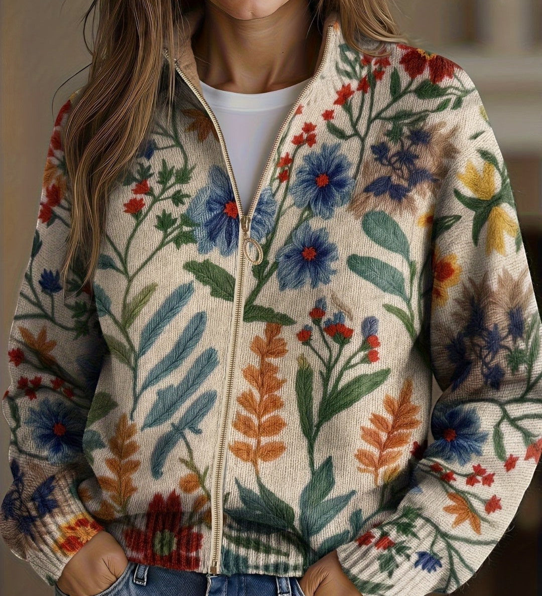 Birgit - Vest met botanisch bloemenpatroon