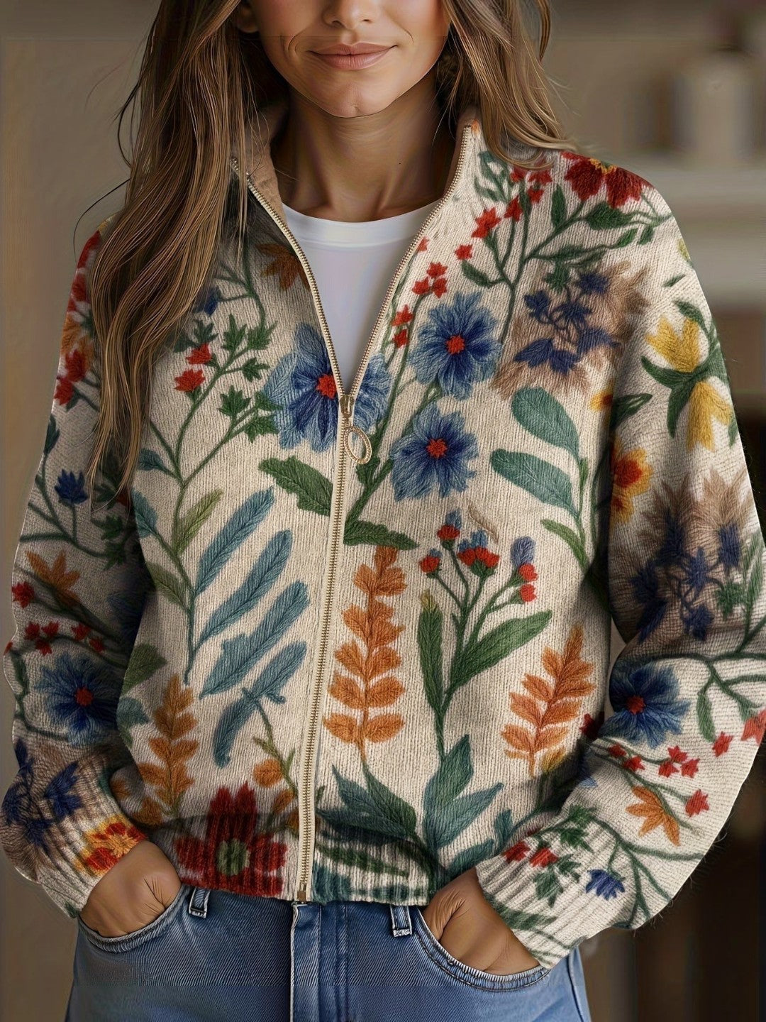 Birgit - Vest met botanisch bloemenpatroon