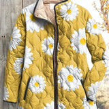 Wendelien - Gele gewatteerde jas met margrieten - productfoto