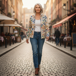 Anja - Vest met kleurrijk bladerenpatroon - sfeerbeeld