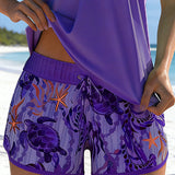 Tankini met zeeprint en split