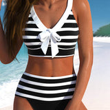 Maaike | Gestreepte Bikini met Hoge Taille