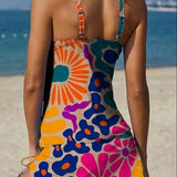 Fiesta – Grafische bloemen tankini met short, effect platte buik