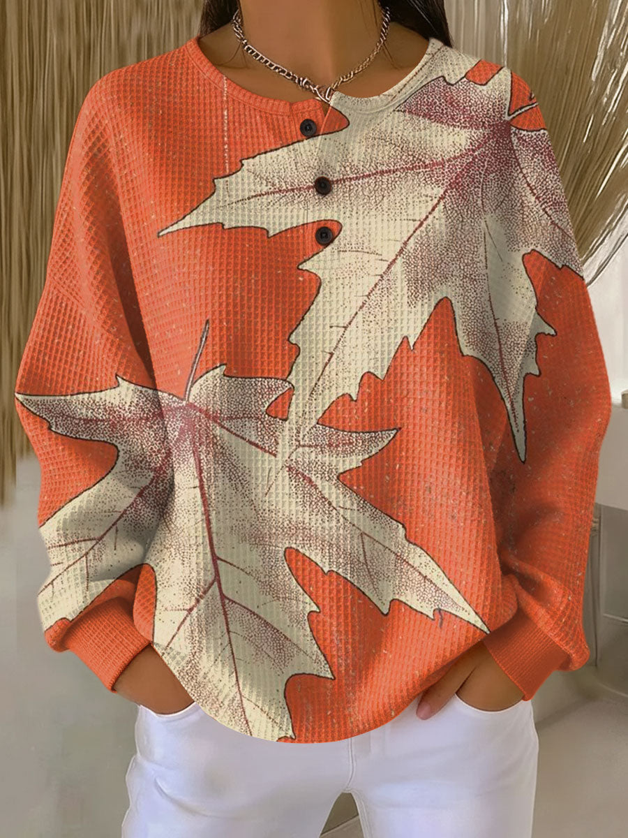 Marit - Trui in oranje met herfstbladeren - Oranje