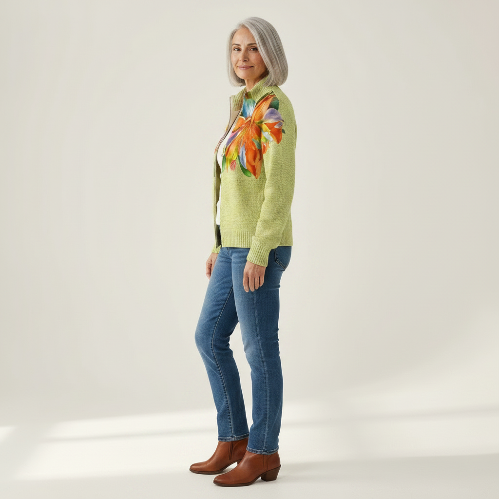Claudia - Vest met kleurrijk leliemotief - zijaanzicht